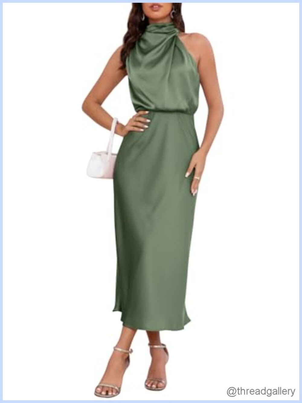 Women's Satin Maxi Dress Sleeveless Mock Neck Formal Wedding Guest